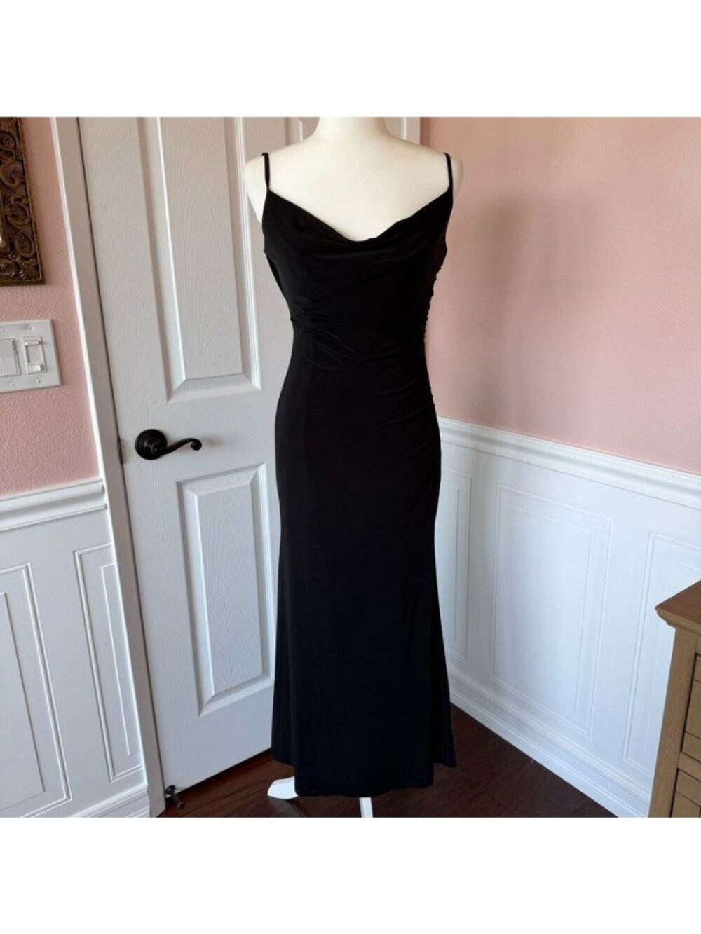 Laundry by Shelli Segal Black Draping Lace Back Ruched Midi Dress Size Small Whi
